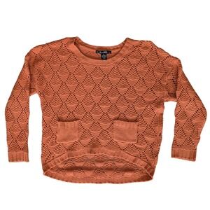 89th & Madison Medium Orange Women's Chunky Open-Knit Diamond Pattern Sweater